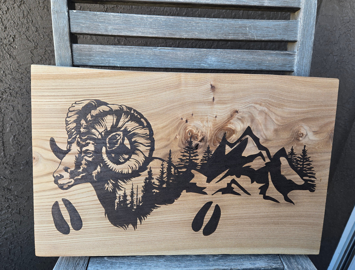 Big Horn Ram Wood Burnt Wall Art