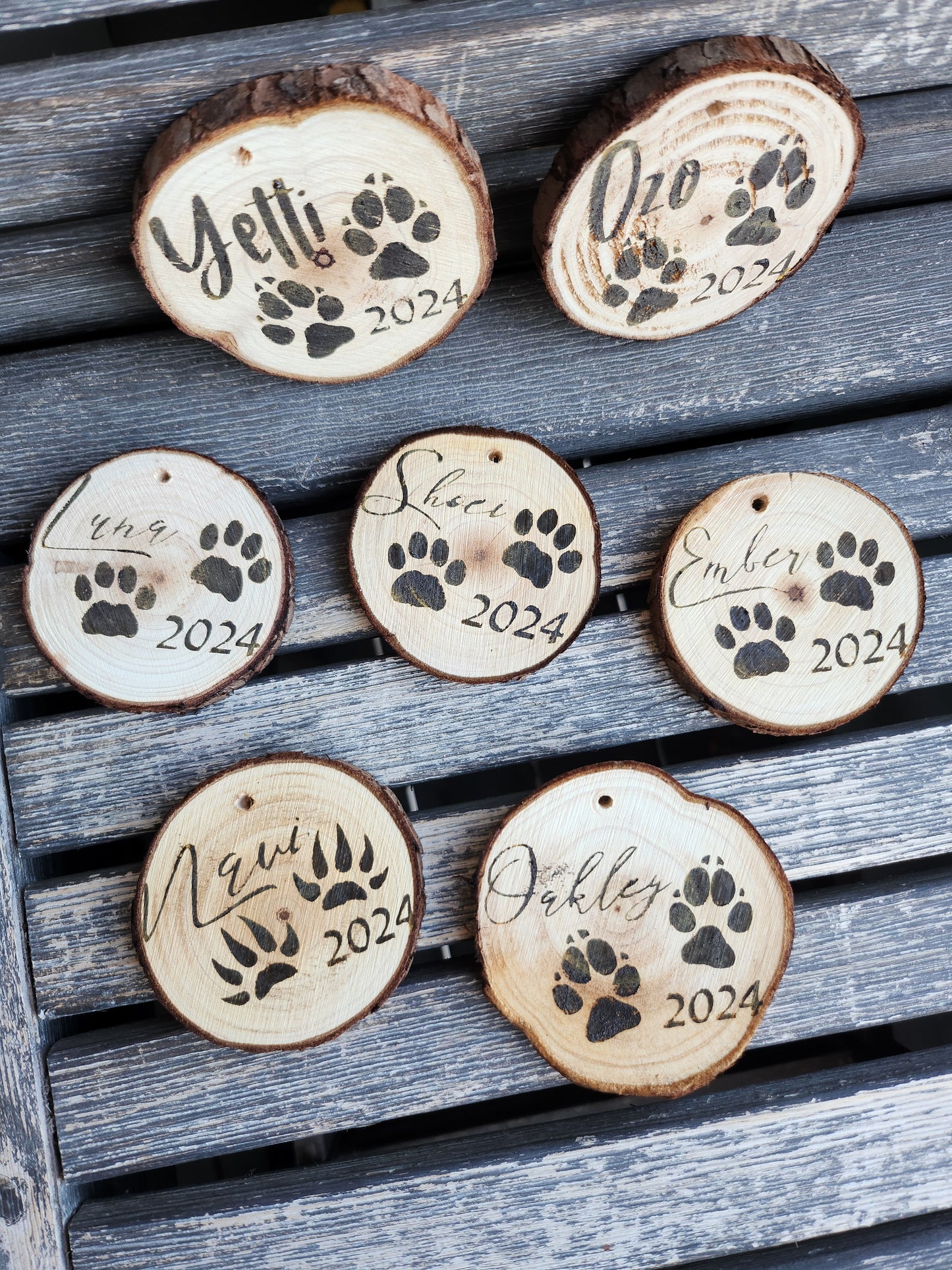 Custom wood burnt ornaments