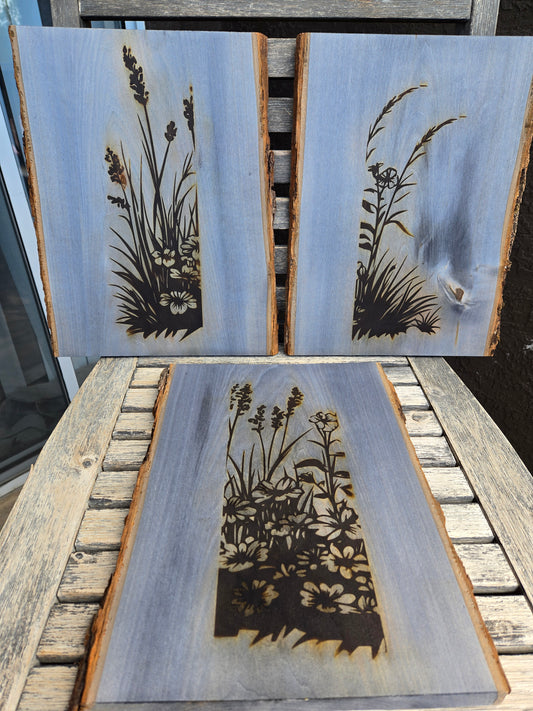 Wildflower Wood Burnt Wall Art