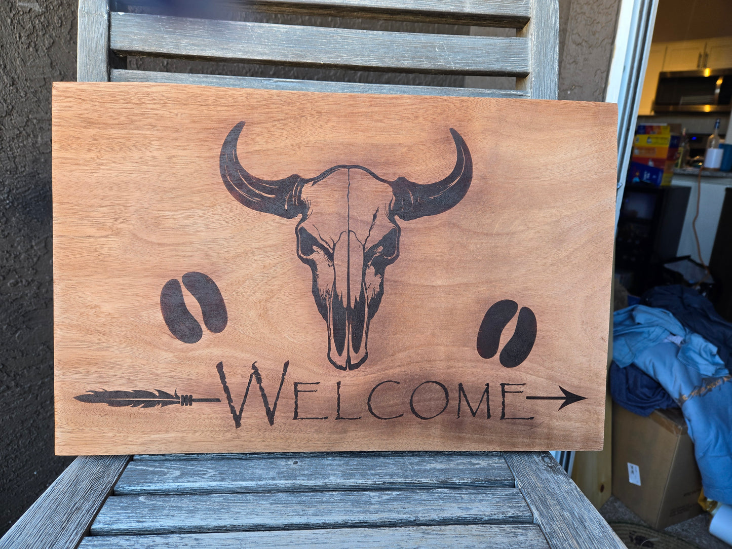 Welcome Wildlife Wood Burnt Signs Bison Skull Large Sign