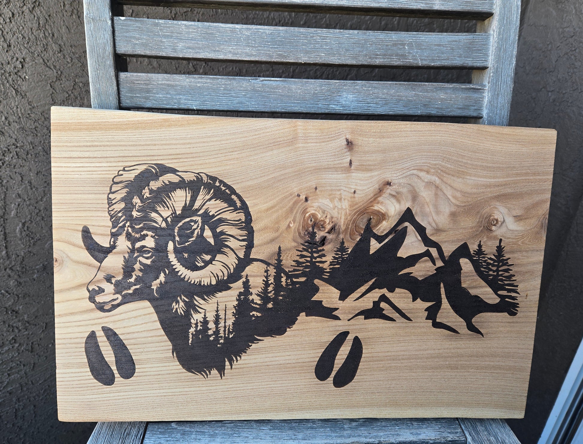 Big Horn Ram Wood Burnt Wall Art