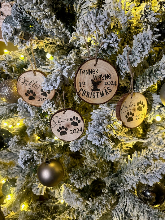 Custom wood burnt ornaments